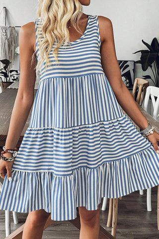 Stripe Print Round Neck Casual Dress