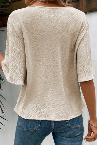 Solid Color Cowl Neck Short Sleeves Top