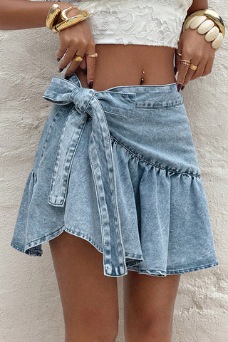Vacation Casual Tie Side Denim Mini Skirt