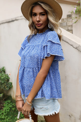 Floral Print Ruffled Sleeve Casual Blouse