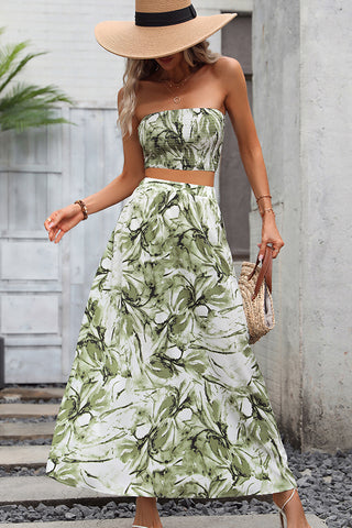 Smocked Bandeau Floral Two Pieces Dress
