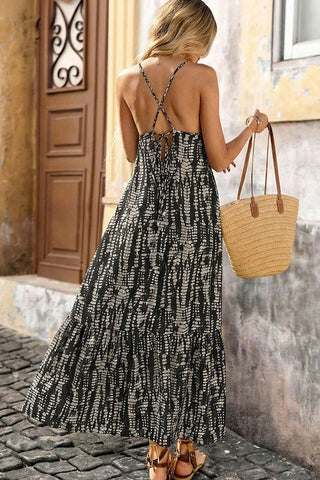 Fashion Printed Back Cross Casual Dress