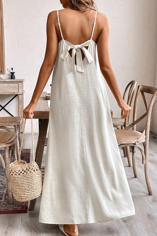 Solid Color V Neck Tie Back Maxi Dress