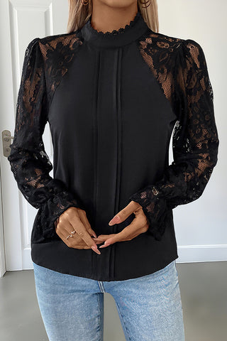 Lace Patchwork Solid Long Sleeve Tops