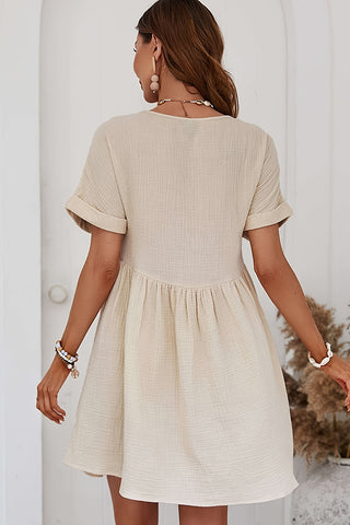 V Neck Patchwork Solid Loose Casual Dress