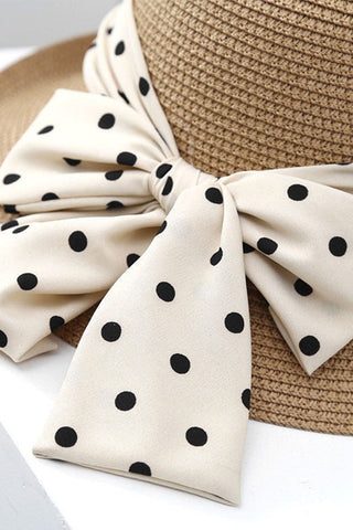 Retro Polka Dot Bow Straw Hat