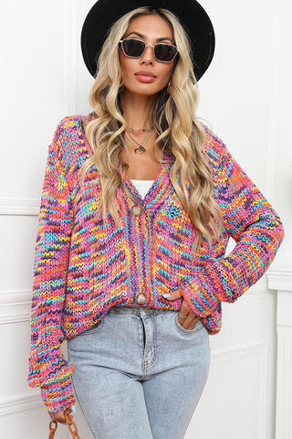 Rainbow Color Block Button Knit Cardigan