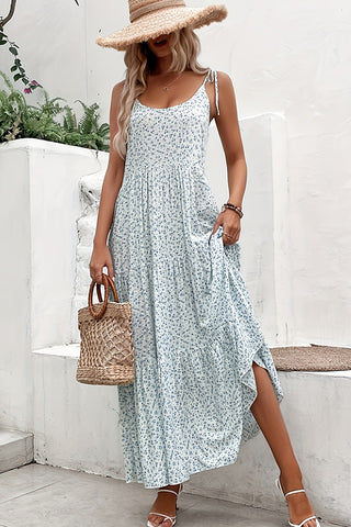 Floral Print Tie Shoulder Loose Maxi Dress
