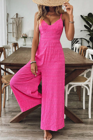 Solid Color V Neck Tie Back Casual Jumpsuit