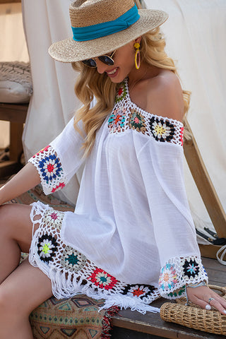 Ethnic Style V Neck Hollow Tassel Swimsuit Cover Up