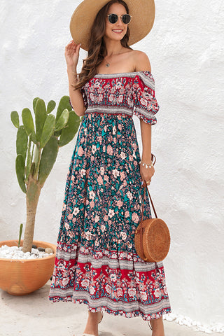 Bohemian Print Off The Shoulder Maxi Dress