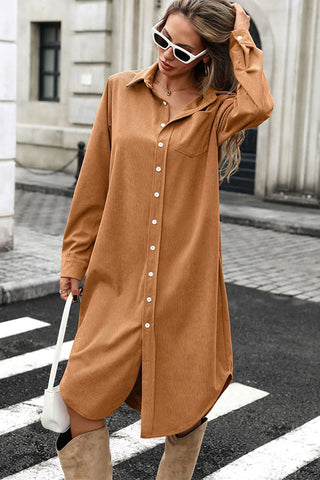 Solid Color Lapel Button Shirt Dress