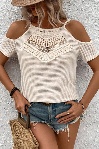 Lace Patchwork Solid Off-Shoulder Casual Top