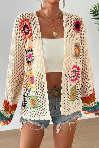 Ethnic Style Color Block Hollow Retro Cardigan
