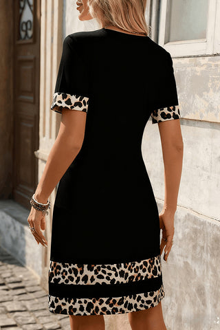 Leopard Print Patchwork Round Neck Dress