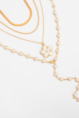 Pearl Flower Charm Layered Necklace