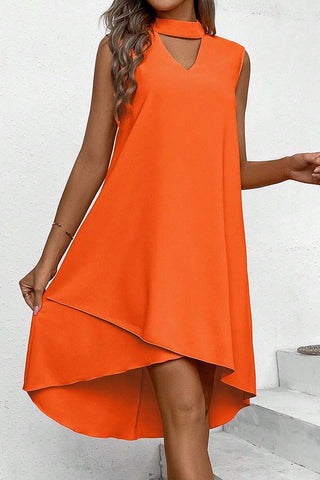 Solid Halter Neck Cutout Front Irregular Hem Dress