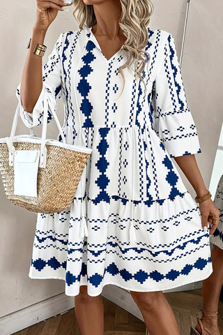 Fashion V Neck Printed Casual Dress