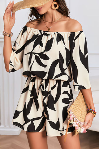 Off The Shoulder Printed Tie Waist Romper