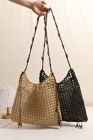 Resort Style Color Block Hollow Weave Bag