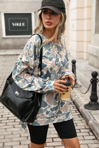 Round Neck Printed Long Sleeve Casual Top