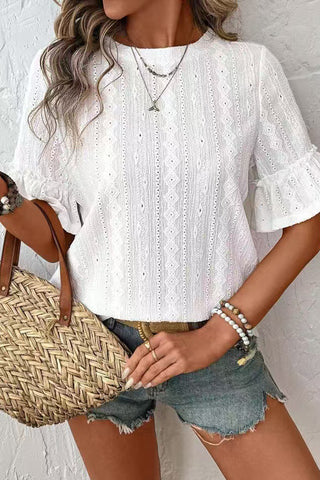 Solid Color Ruffle Sleeve Casual Tops