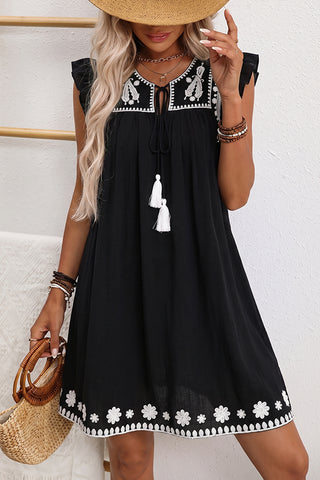 Color Block White Embroidery Casual Mini Dress