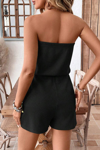 Solid Color Bandeau Tie Waist Casual Romper