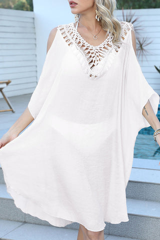 Solid Color V Neck Hollow Swimsuit Cover Up