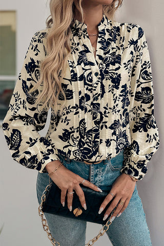 Fashion Vintage Printed Stand Collar Shirt