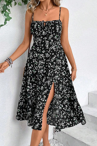 Floral Print Slit Design Sleeveless Slip Dress