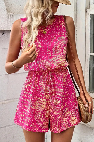 Fashion Printed Halter Neck Tie Waist Romper