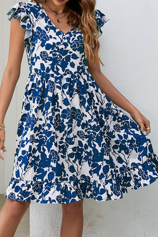 Fashion Printed V Neck Casual Dress
