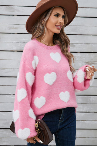 Heart Design Color Block Casual Sweater