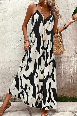 Fashion Printed V Neck Maxi Slip Dress