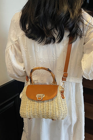 Boho Chic Color Block Bamboo Weave Bag