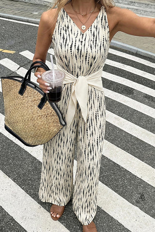 Fashion Printed Knot Front Casual Jumpsuit