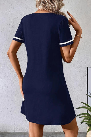 Fashion V Neck Color Block Casual Dress