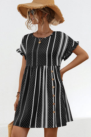 Dots And Stripe Print Round Neck Casual Dress