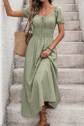 Retro Style Square Neck Solid Color Dress