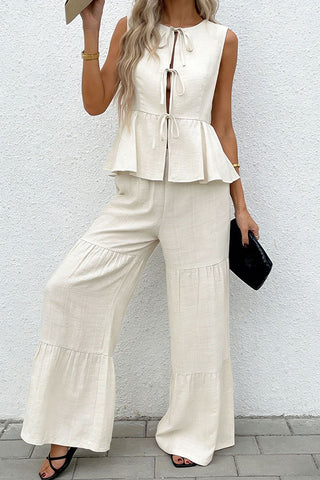 Solid Color Tie Front Two Piece Set