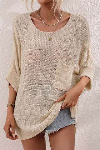 Solid Color Knitted Round Neck Loose Top