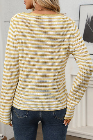 Stripe Print Long Sleeve Casual Top