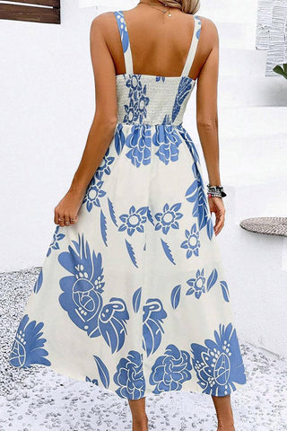 Fashion Printed Smocked Back Tie Front Dress