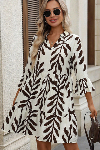 V Neck Printed Bell Sleeves Casual Dress