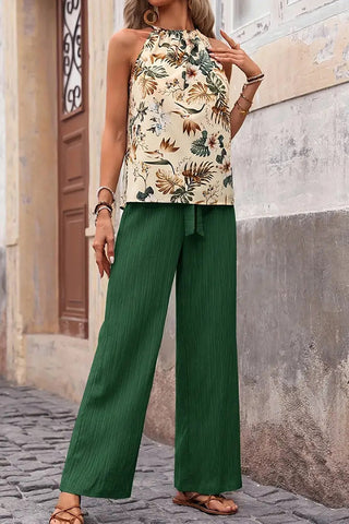 Fashion Printed Halter Neck Two Piece Set