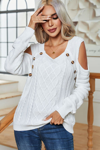 Solid Color Off-Shoulder Button Knit Sweater
