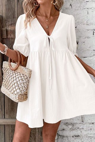 Solid Color Tie Front Casual Mini Dress