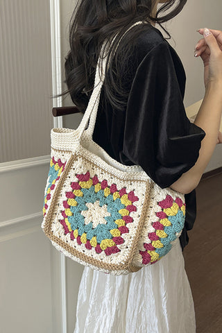 Ethnic Style Color Block Casual Weave Bag