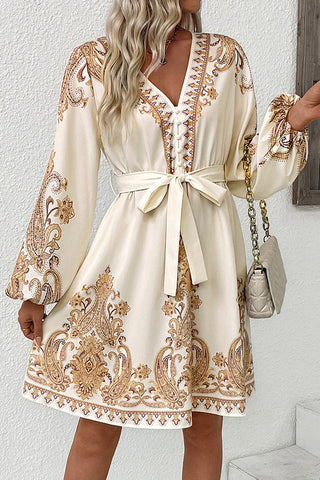 Retro Ethnic V Neck Paisley Print Dress